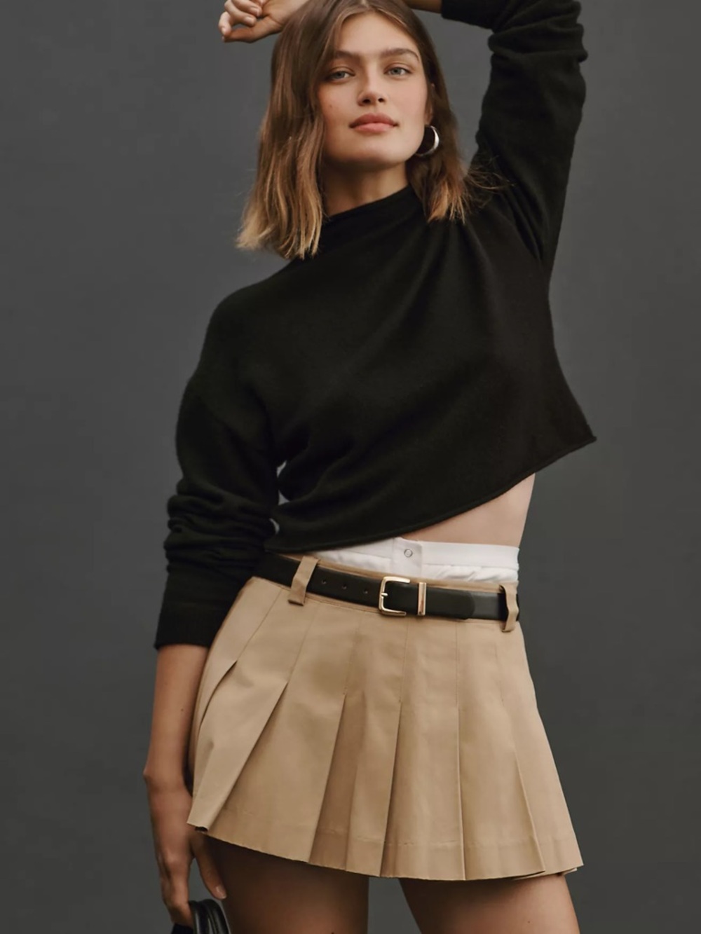 Women's Pleated Mini Skirt in Beige
